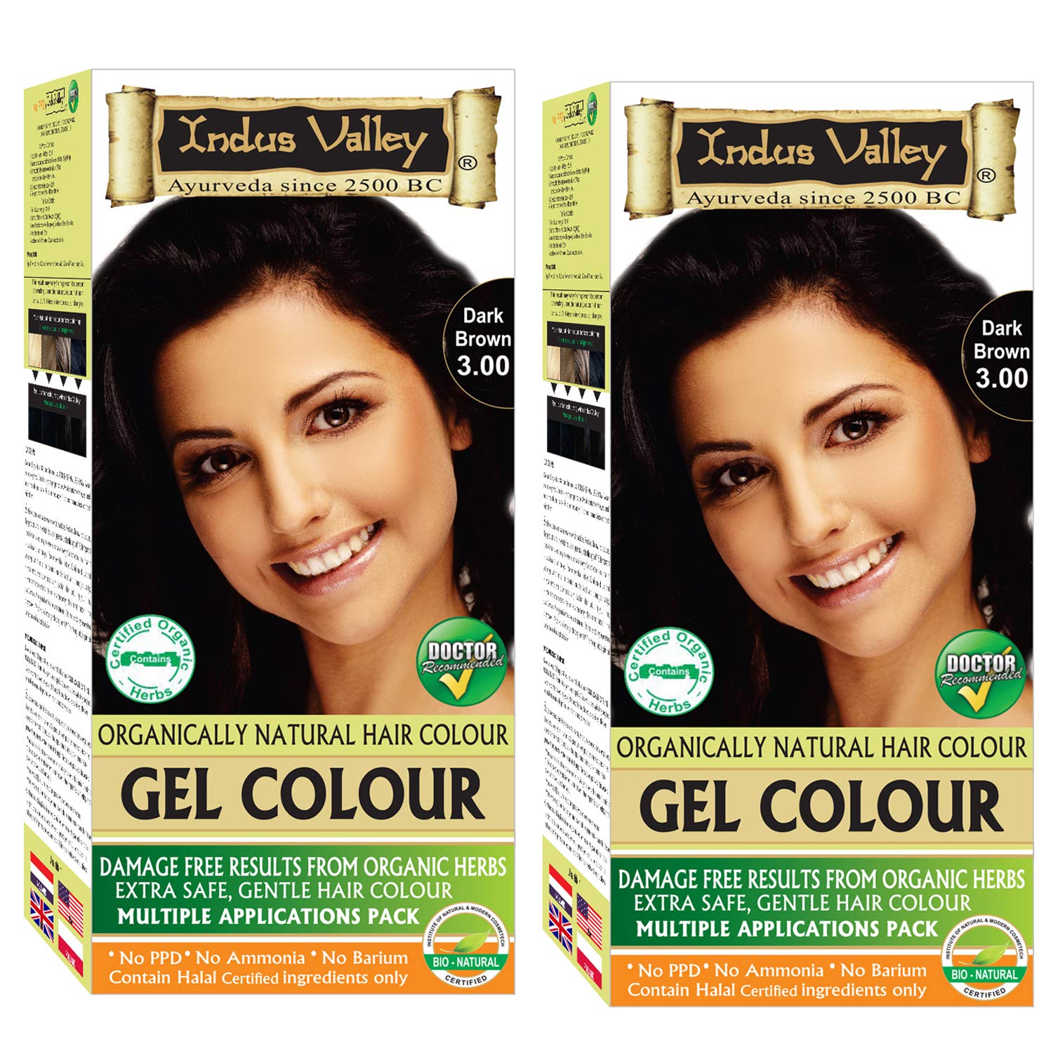 Indus Valley Organically Natural Gel Hair Color With Refreshing Orange For Damage Free Results, Extra Safe, Gentle Hair Color – Dark Brown 3.0 (Twin Pack)