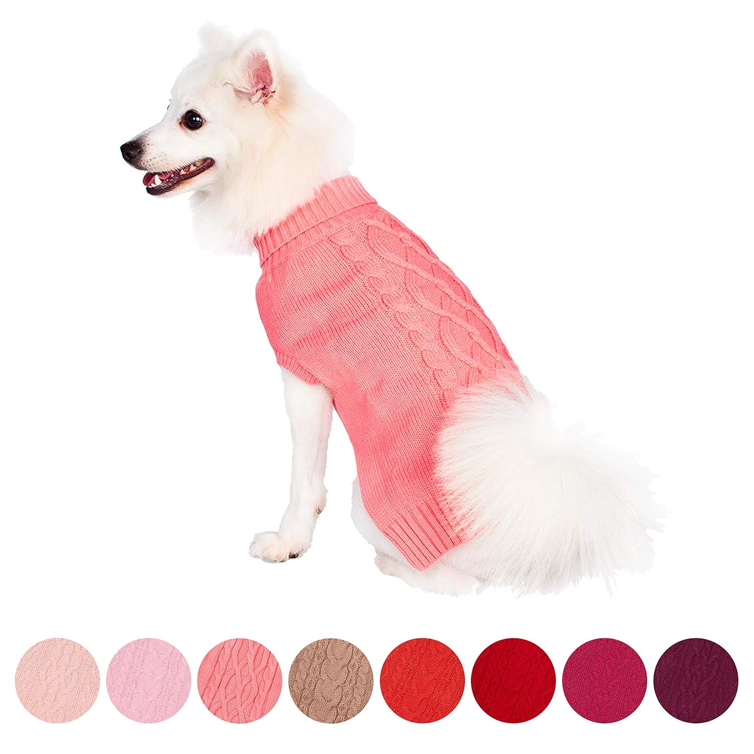 Back Length 36cm Blueberry Pet Classic Cable Knit Rosy Pink Dog Jumper