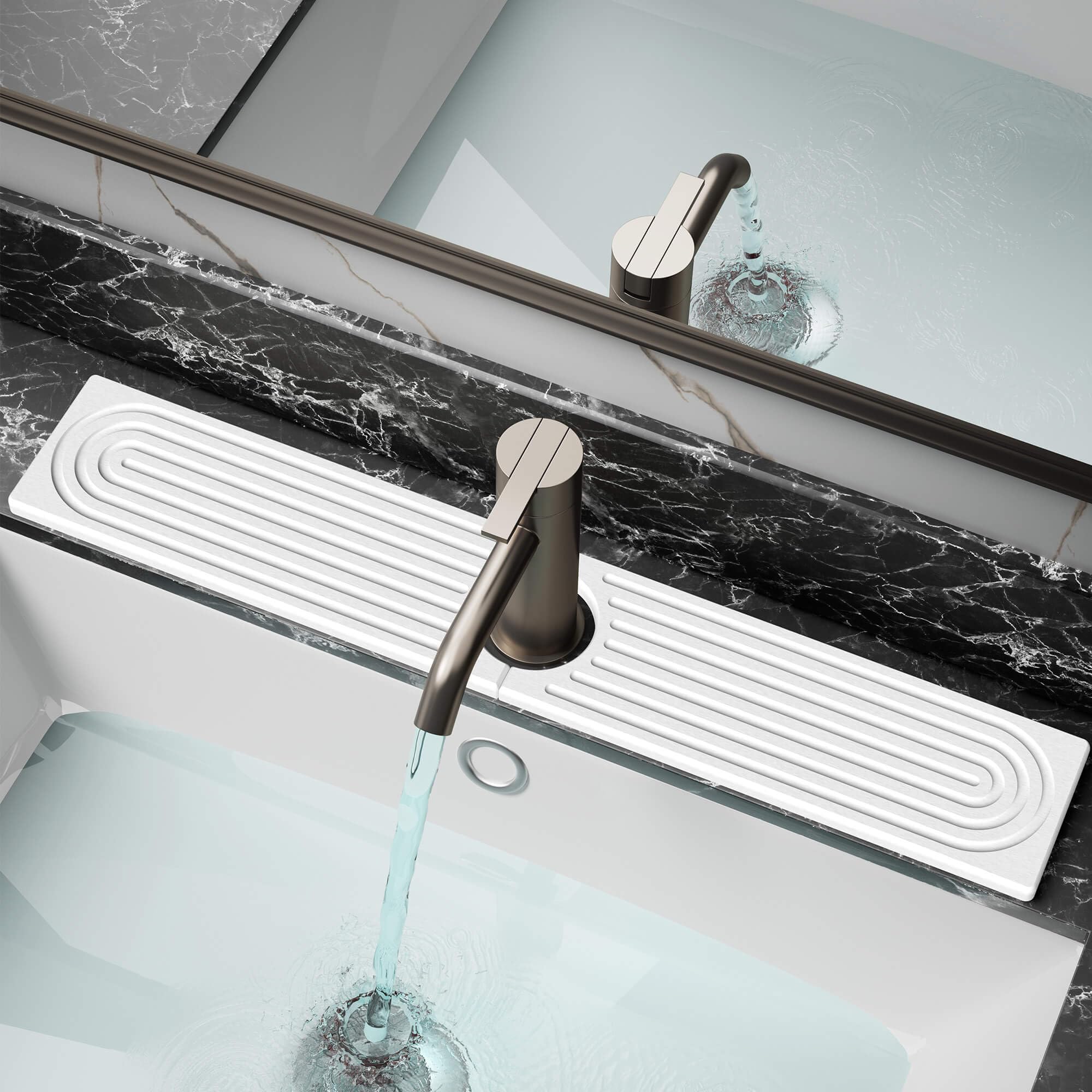 Photo 1 of DK177 Diatomite Fast Drying Faucet Mat for Kitchen Sink, Water Absorbing Stone Tray, Faucet Splash Guard for Bathroom Counter, White, 23.6" x 4"