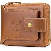BAIGIO Genuine Leather Wallets for Men Multi Card Purse with Zipper Wallet Men RFID Blocking Coin Pocket(Yellow)