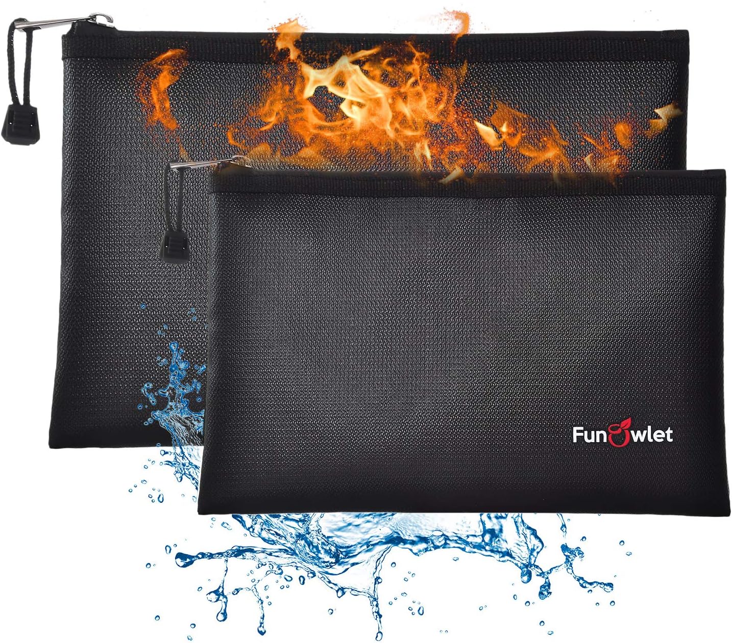 Fireproof Safe Money Document Bags - 2 Pack 13.4" x 9.8" and 10.6" x 6.7" Waterproof Zipper Bag, Fire & Water Resistant Storage Organizer Pouch for A4 A5 Documents Holder,File,Cash,Passport,Tablet: Office Products