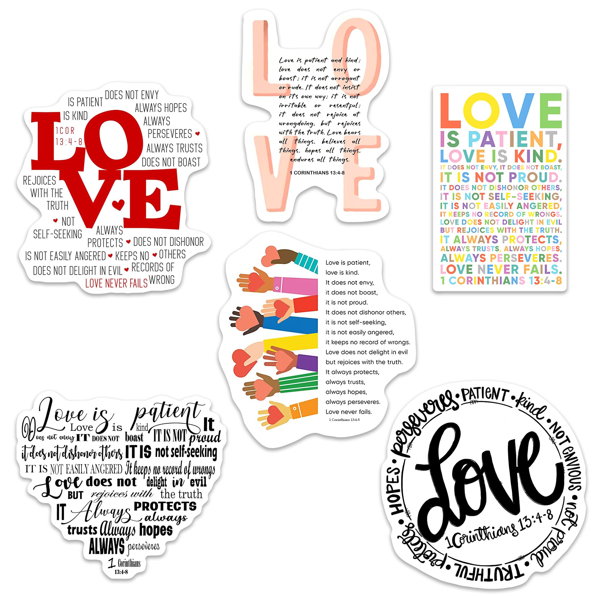 Photo 1 of 'Pack 6' 1 Corinthians 13 4-8 Love is Patient Love is Kind Waterproof Vinyl Stickers Christian, Bible Verse, Religious Jesus Motivational, Christian Style for All Ages Sticker 3 Inch