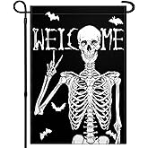 Halloween Welcome Garden Flag for Outside 12x18 Inch Halloween Skull Garden Flags Skeleton Horror Flag for Indoor House Outdoor Yard Holiday Garden Decor