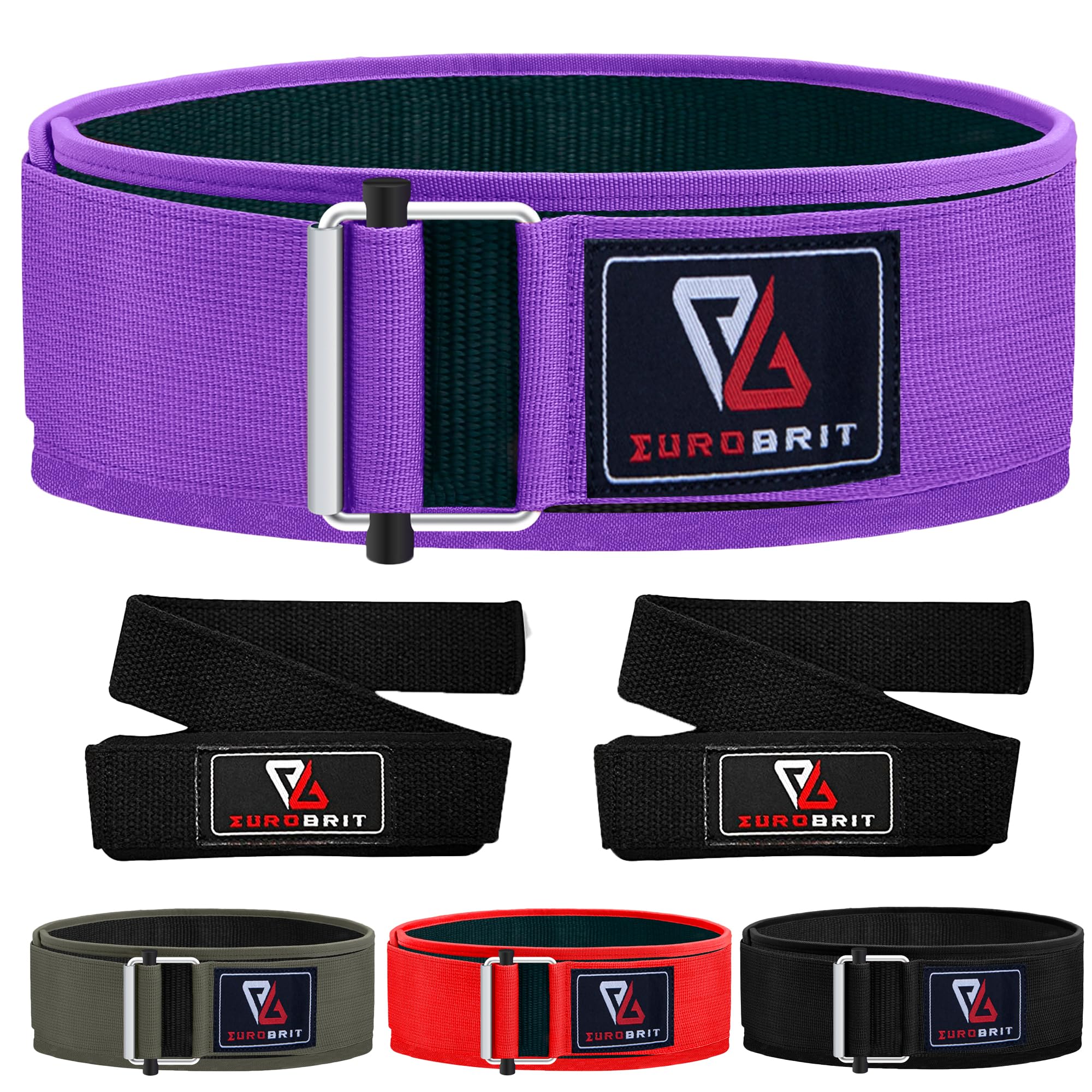 Eurobrit Weight Lifting Belt, Self-Locking Nylon Deadlift Belt for Men and Women with Free Lifting Straps, Olympic Athletes Lifting CrossFit Weight Belt