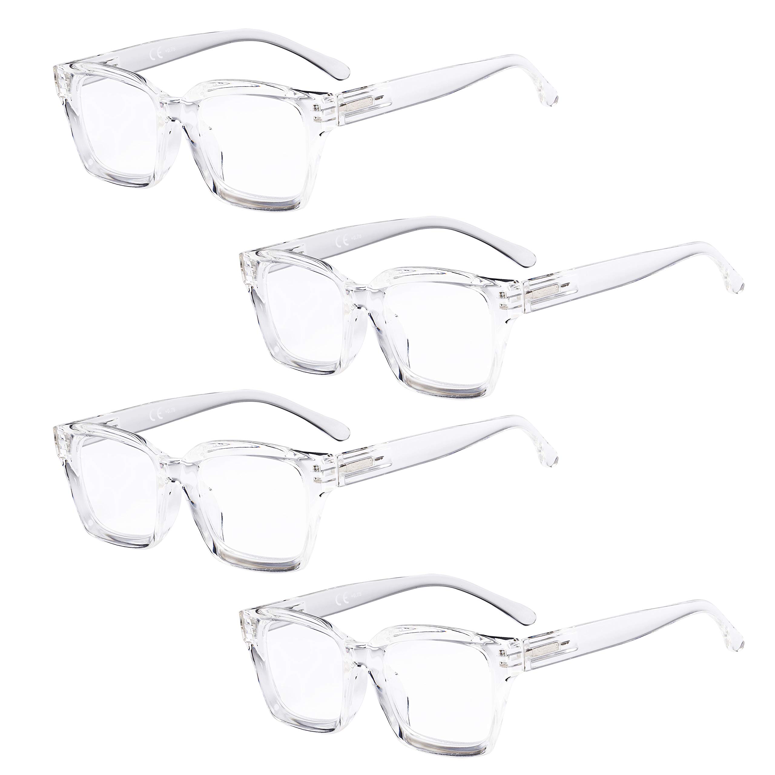 Eyekeeper 4 Pack Ladies Reading Glasses - Oversized Square Design Readers for Women,Transparent +3.00