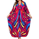 Yanziliu Kaftan Dresses Plus Size V-Neck Women's Swimwear Cover Ups Tie Dye Batwing Sleeves Mumu Caftan Dress