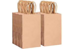 OUTUXED 150pcs Brown Paper Gift Bags, 5.25x3.2x8in Small Paper Bags with Handles Bulk for Shopping, Birthday, Wedding, Merchandise and Business Party (Kraft)