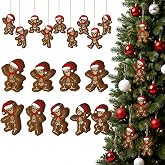 Huwena 36 Pcs Christmas Wood Ornaments Skeleton Gingerbread Man Decorations | Christmas Wooden Hanging Tree Decorations with Rope for Xmas Home Decorations