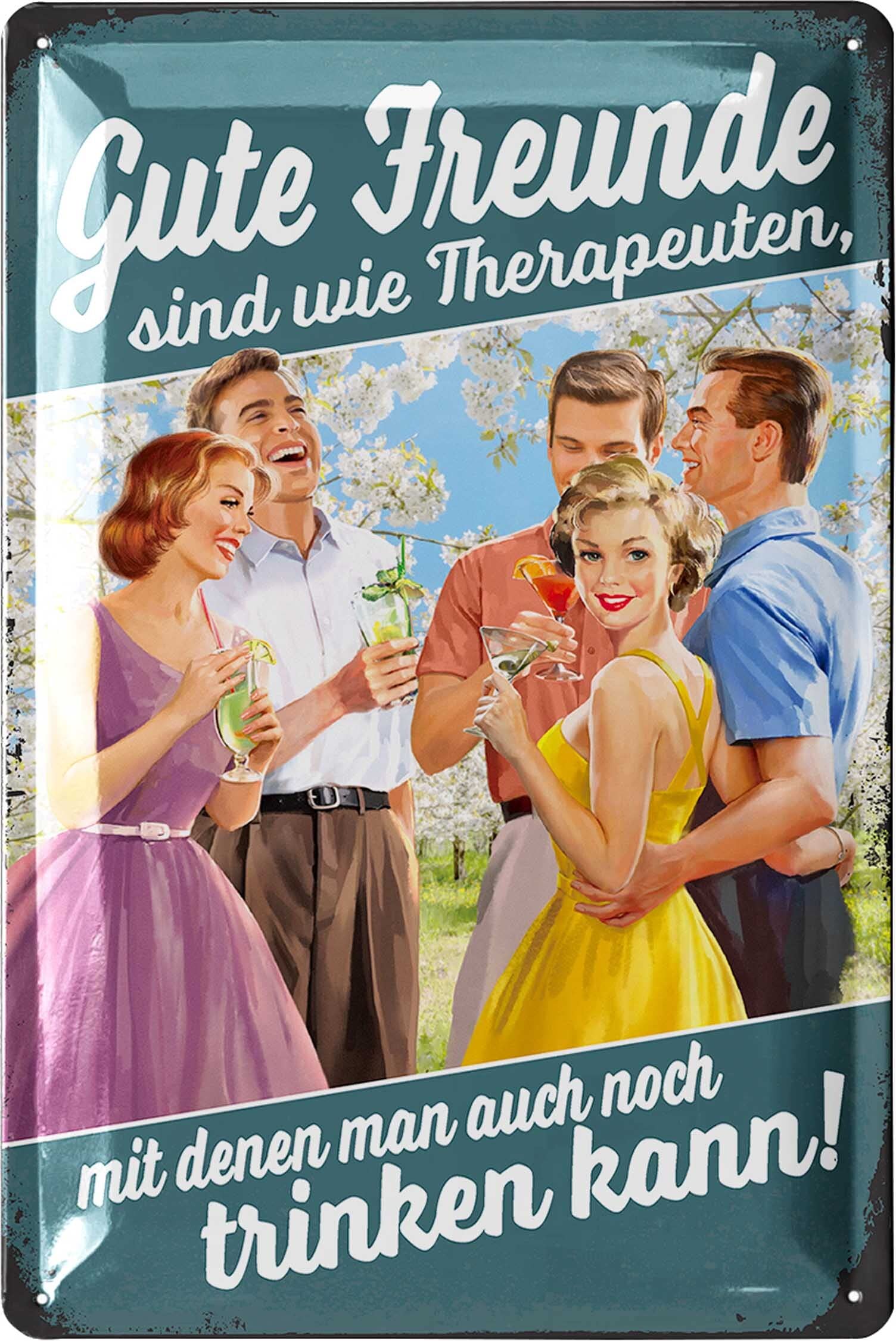 LANOLU Retro Tin Sign, 'Best Friends Are What Therapeuten', Alloy Steel, 20x30 cm, Vintage Metal Sign, Decorative Signage