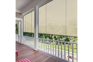 SunnyRoyal Patio Shades Roll Up Outdoor 5' W X 6' L Exterior Roller Shades Roll Up Blinds for Patio Yard Deck Porch Balcony Backyard Beige