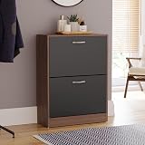 Vida Designs Walnut and Black 2-Drawer Shoe Cabinet Wardrobe Hallway Storage