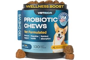 VETRICA Probiotics for Dogs - Dog Probiotic Chews for Digestive and Gut Health, Dental, Immune System Support - Chewable Prebiotic Soft Treats - Wild Yam, Yeast Powder - Diarrhea and Bowel Support Supplement