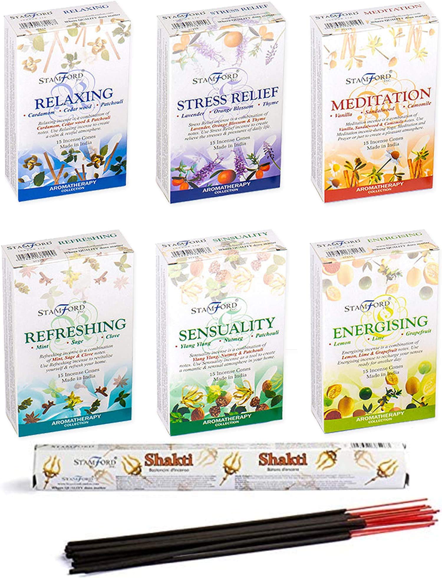 Stamford Aromatherapy Dhoop Cones Pack of 6 Incense Cones With Free Shakti Incense Stick | Best for Purification, Relaxation, Positivity, Yoga, Meditation | by Giftbrit