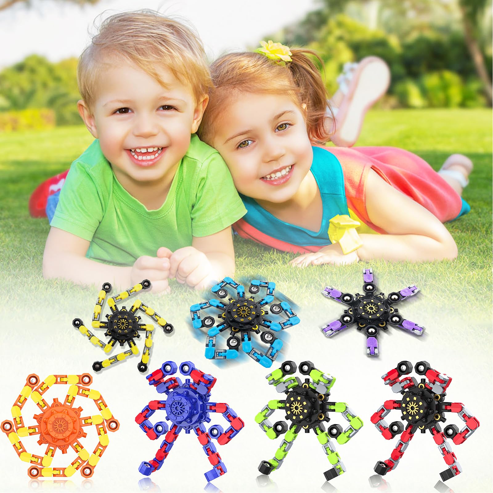Transformable Fidget Spinners,9PCS Funny Sensory Fidget Toys Adults Deformable Chain DIY Robot Spinner,Fingertip Stress Relief Gyro Toy for Kids, Kids Classroom Prizes