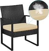 Yaheetech 3-Piece Rattan Garden Set 2 Chairs Table Black Khaki Cushions view 8