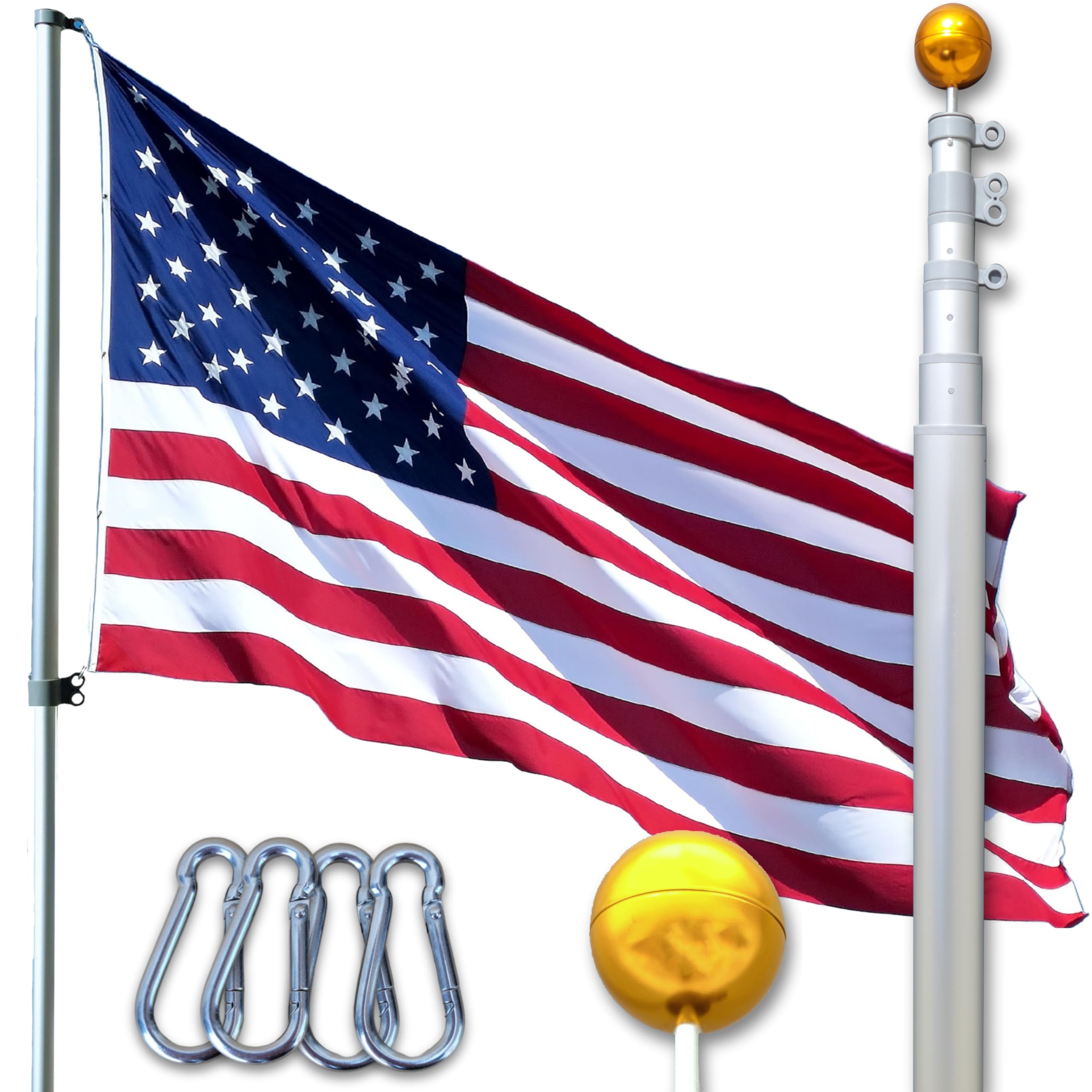 Photo 1 of Service First Heavy Duty Telescoping Flagpole Kit (25 Foot, Silver)
