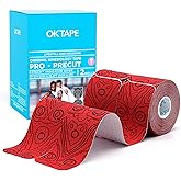 OK TAPE PRO Original Kinesiology Tape Pre-Cut Strips, Latex Free Elastic Athletic Tape Roll, 2in×16ft 2Rolls,Red+Black