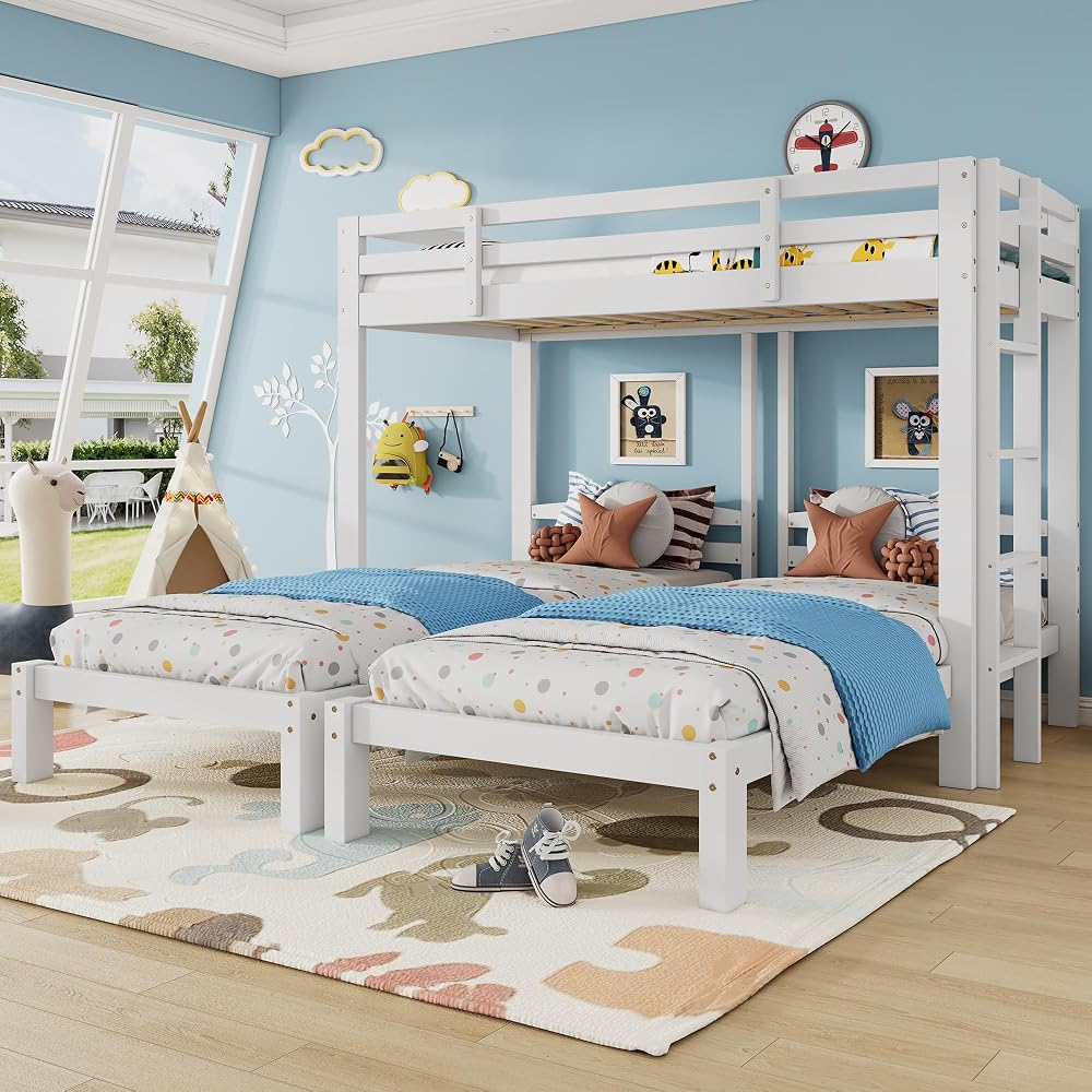 LTGB Triple Sleeper Bunk Bed with Side Ladder for Kids & Teens - White