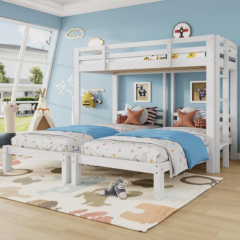 LTGB Triple Sleeper Bunk Bed with Side Ladder for Kids & Teens - White