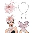 Bnsikun 5Pcs Fascinators Hat for Women Tea Party Veil Mesh Headband Feather Hat for Women Veil Tea Party Hats