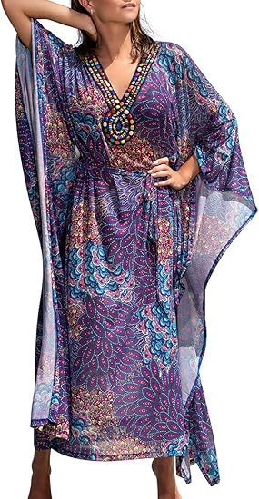 Amazon Youkd レディース ロングドレス ボヘミアン ワンピース 部屋着 日焼け止め 冷房対策 リゾート 南の島 マキシ丈 カフタン 体型カバー 水着 ビーチカバー オーバーウェア 通販