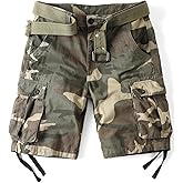 AKHIKING Camo Cargo Shorts for Men Cotton Casual Wild Outdoor Work Relaxed Fit Shorts with Multi-Pockets