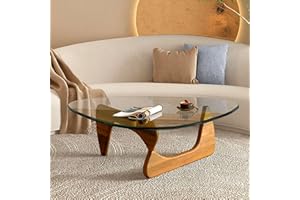 PRITIY Coffee Tables for Living Room - Triangle Glass Coffee Table with Wooden Base Mid-Century Modern Abstract End Table for Study Room Office Hotel Balcony (Walnut Transparent, Small 32.2 * 22.4 * 16in)