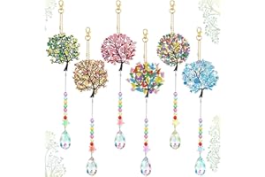 Burbell 6 Pcs Tree of Life Diamond Art Suncatchers Double Sided Tree of Life Diamond Painting DIY Dream Catcher Kit Tree of Life Wall Decor Diamond Painting Wind Chimes for Adults Kids, 6 Styles
