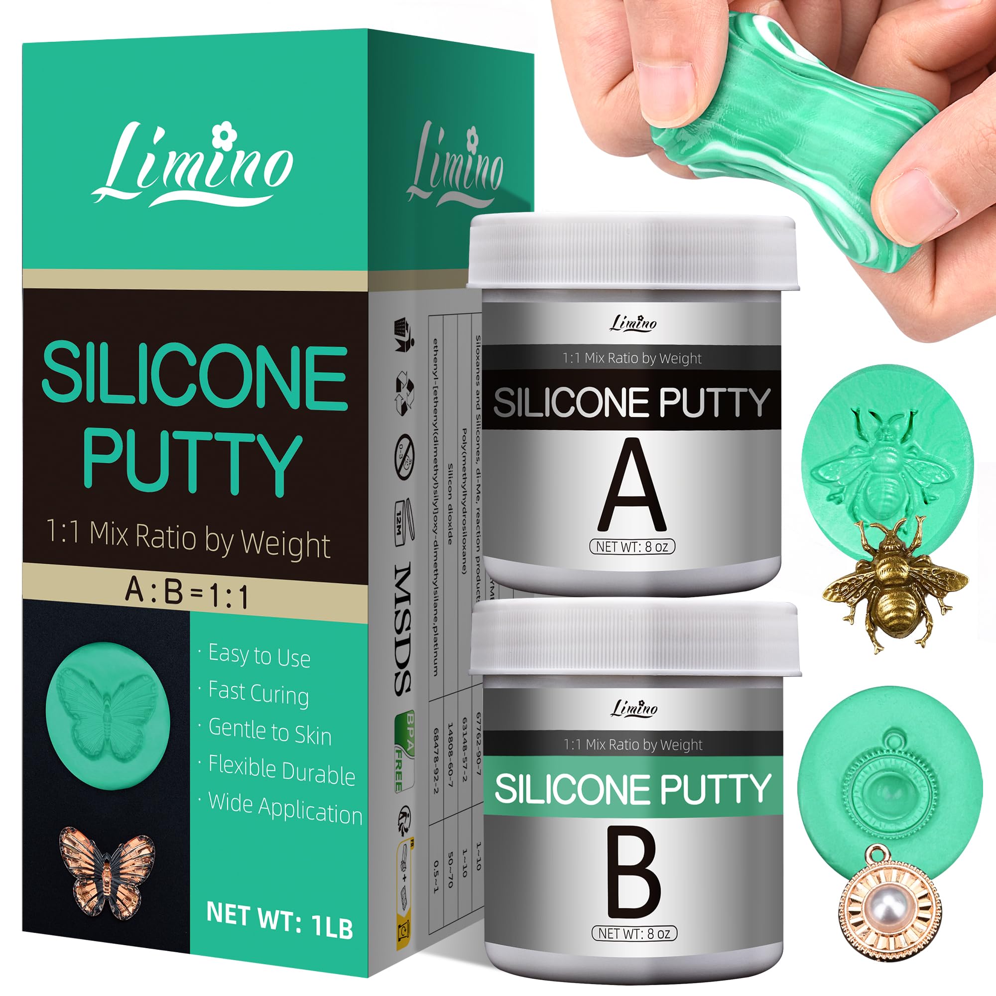 Silicone Putty - 450g / 1 Lb Flexible Silicone Mould Making Kit for Silicone Making, Casting - 1:1 Mixing Ratio Fast Cured Silicone Putty Paste for DIY Resin Moulds, Soap, Candle, Crafts