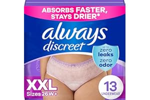 Always Discreet Adult Incontinence Underwear for Women and Postpartum Underwear, XXL, Up to 100% Bladder Leak Protection, 13 Count