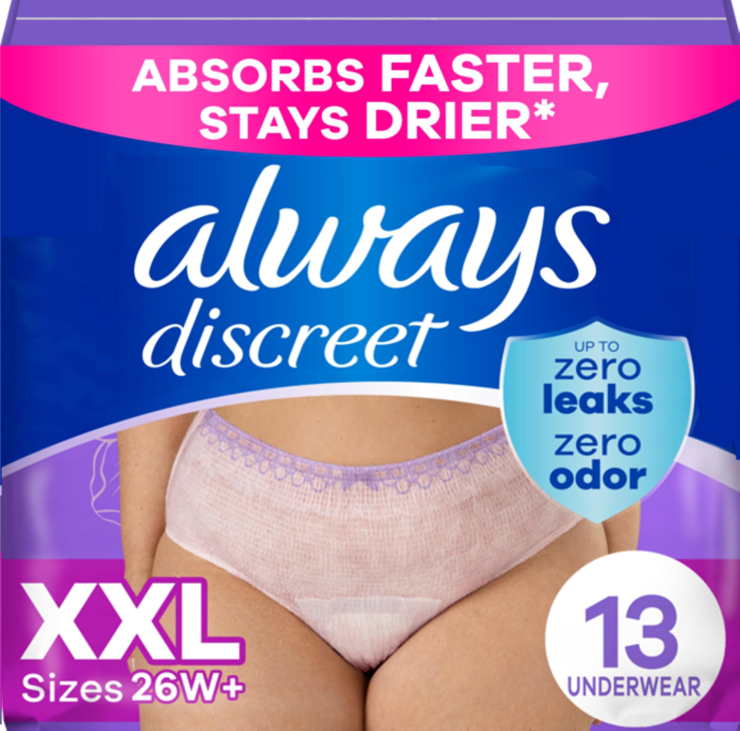 Always Discreet, Incontinence Underwear for Women, Maximum, XXL, 13 Count