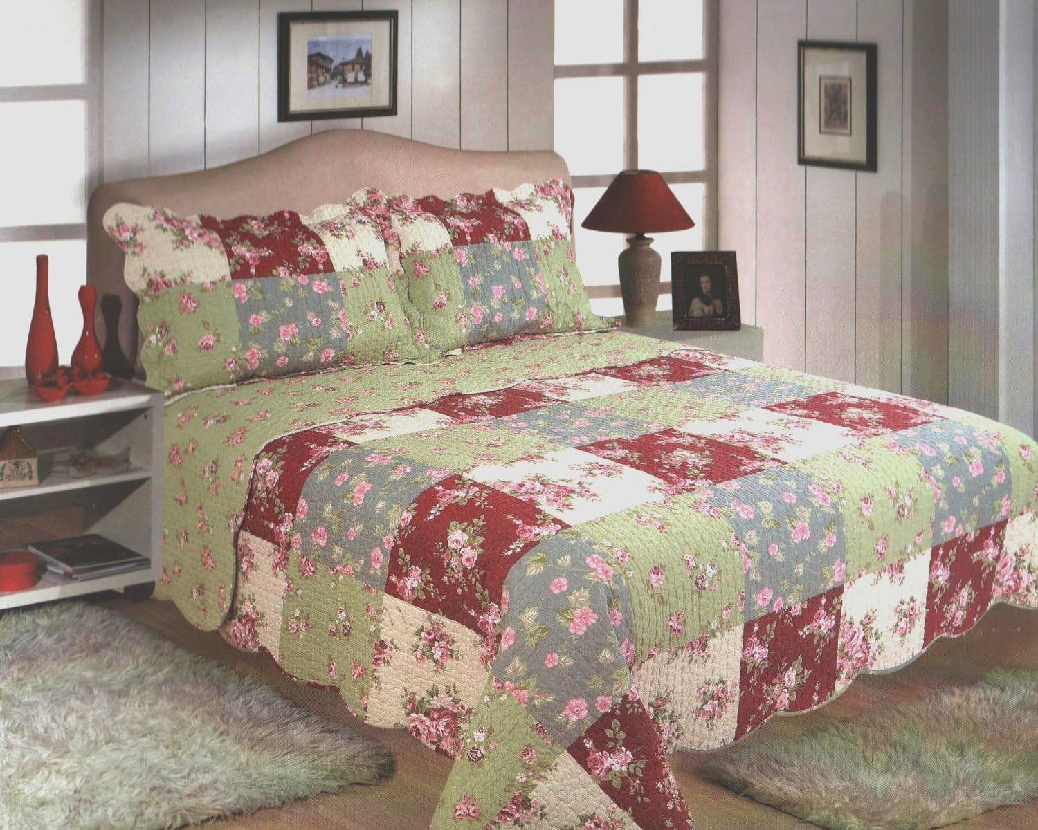 Double Bed Jennifer Bedspread Set, Throw Over & Pillow Shams, Quilted