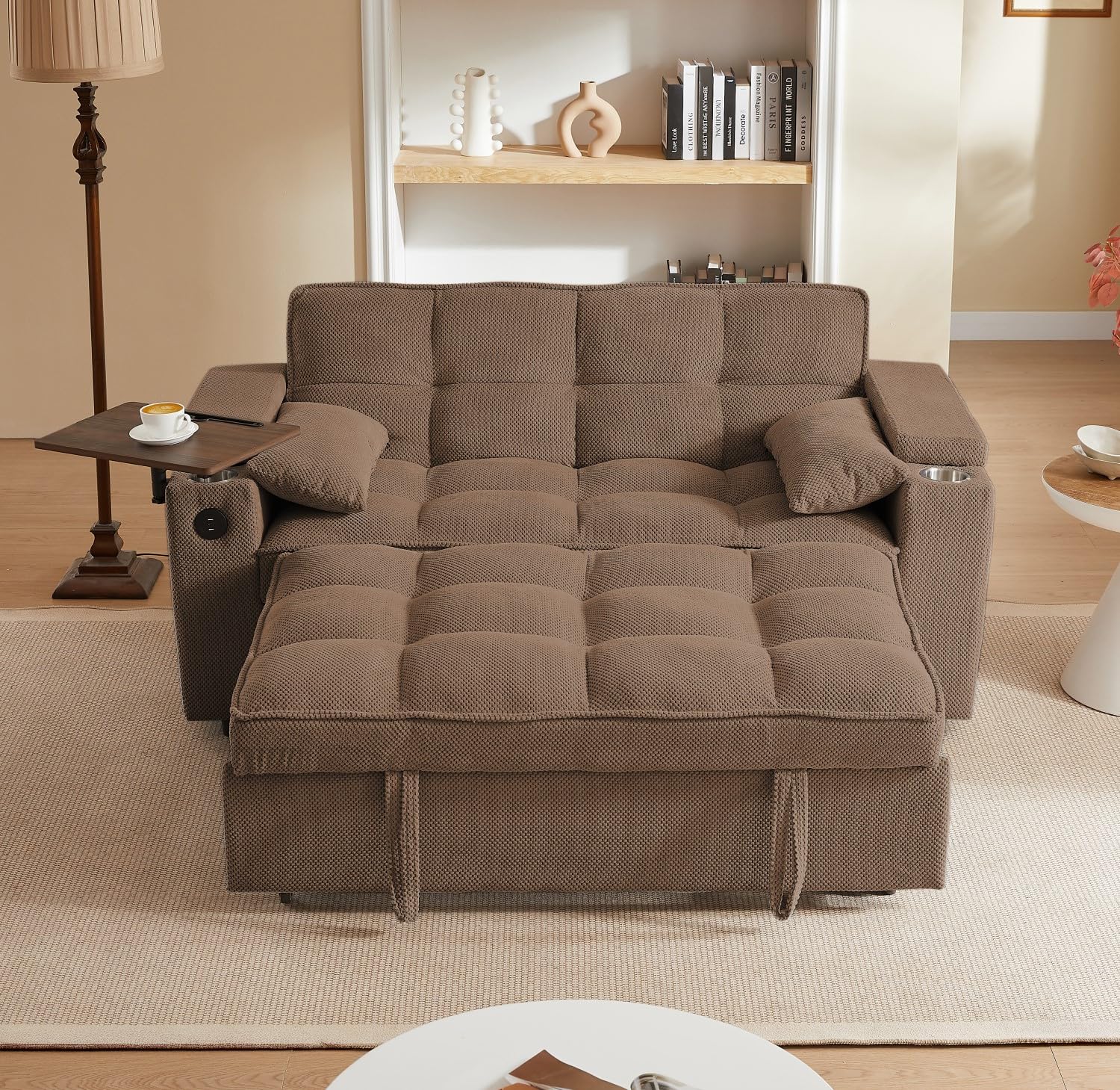 Photo 1 of ***Multiple boxes*** ***Stock photo is a similar item*** oaaktu ? Large Size Convertible Sleeper Sofa Bed,Polka dot Velvet Pull Out Futon Couch,Convertible Sofa Couch for Living Room,RV (Coffee)