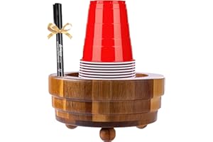 ESEHGS Acacia Wood Cup Holder with Marker Slot, Paper Cup Storage Box Mark Your Cup and Drink Up, Rustic Disposable Cup Dispenser for Party Bar Kitchen Bathroom