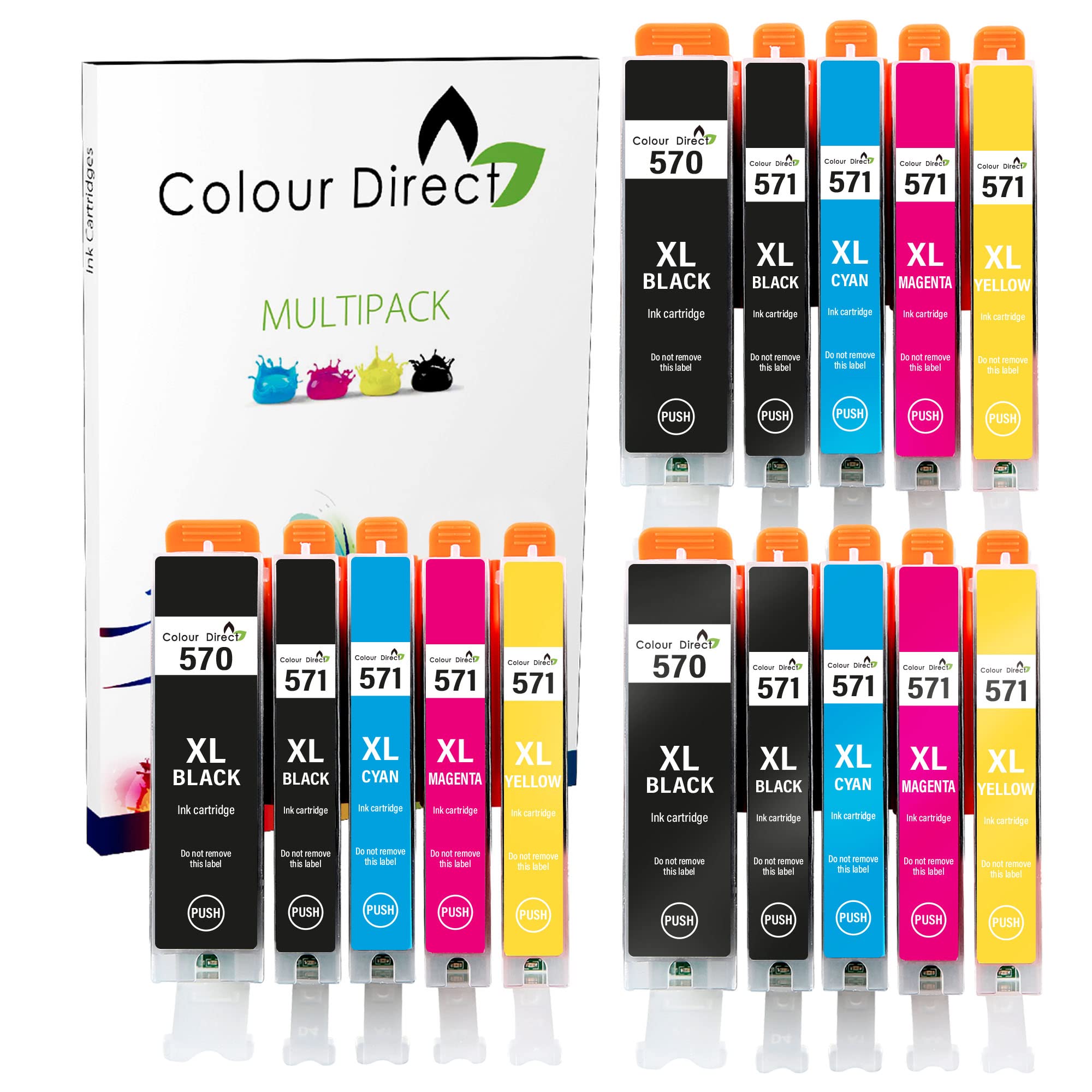 Colour Direct 15 Pack PGI-570XL CLI-571XL Compatible Ink Canon 570 571 Cartridges Replacement For MG5700 MG5750 TS5051 TS5050 TS5050 MG6851 MG5751 MG6850 TS6050 MG5753 MG6852 TS5053 TS6051