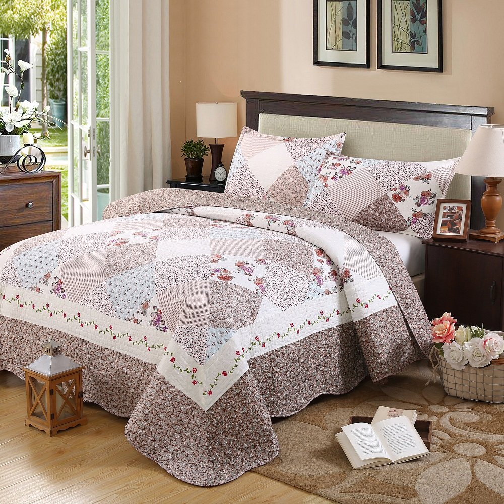 Beddingleer Lujoso Colcha de Patchwork Colcha de Piqué Marrón Claro Jacquard Impreso