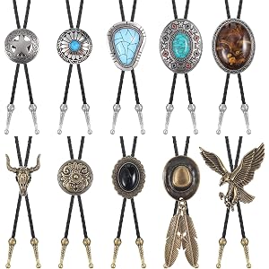 MySHUCE 10 Pcs Bolo Ties for Men Western Cowboy | Leather Necktie with Alloy Pendant, Colorful Western Costume Accessories