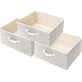 EITMOW Storage Baskets, 15.7-Inch Woven Fabric Bins, Storage Cubes with Reinforced Handles, Organizer Bins for Closet Shelves, Foldable, for Toys, Clothes, Natural Beige (3PCS/Beige-15.7*11*7.8inch)