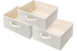 EITMOW Storage Baskets, 15.7-Inch Woven Fabric Bins, Storage Cubes with Reinforced Handles, Organizer Bins for Closet Shelves, Foldable, for Toys, Clothes, Natural Beige (3PCS/Beige-15.7*11*7.8inch)