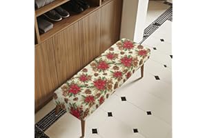 Tutolipy Red Floral Stretch Bench Covers Non-Slip Bench Seat Cover Washable Removable Rectangle Seat Cushion Protector for Room Bedroom Yard Kitchen, Christmas Decor