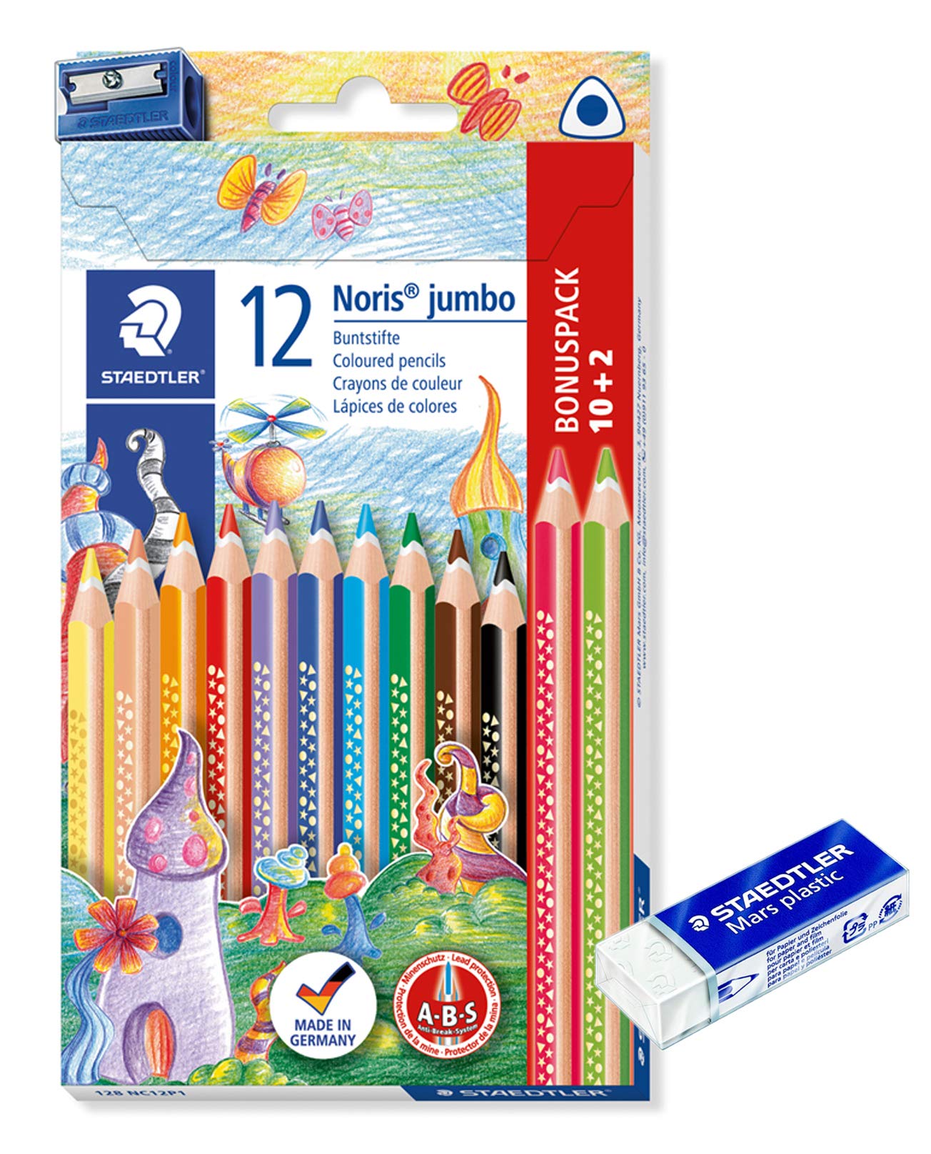 Staedtler Noris Jumbo Colouring Pencils (Bunting Pencils + Eraser)
