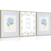 Blue Hydrangea Canvas Wall Art Trendy Watercolor Bow Coquette Paintings Pictures Wall Decor Coastal Preppy Aesthetic Posters Prints for Girly Room Bedroom College Apartment Home Decoration