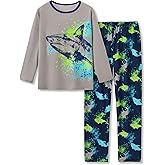 Tebbis Cozy Pajamas For Little/Big Boys Blue Shark Pattern Long Sleeves Holiday PJs Set Kid Size 6-18