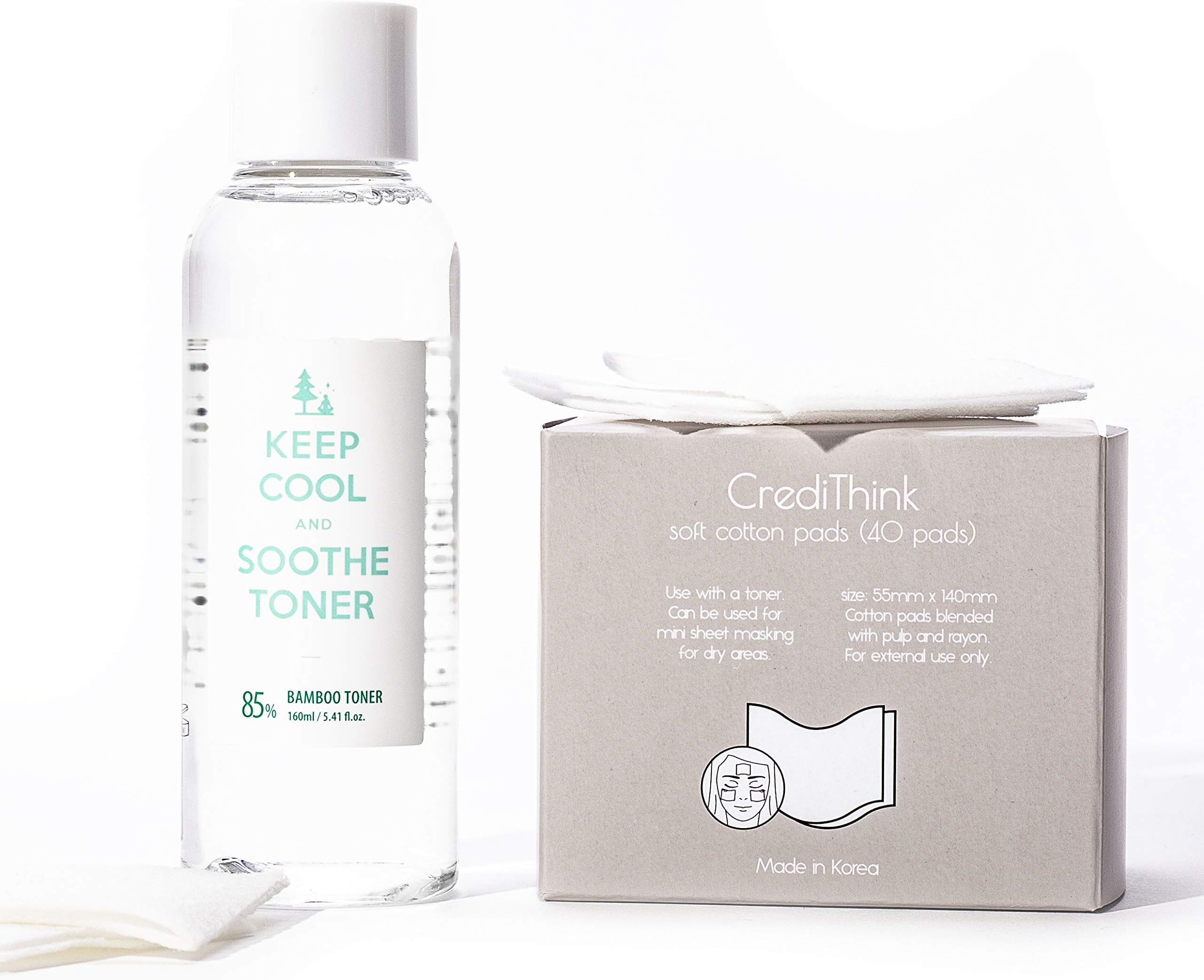 KEEP COOL Soothe Bamboo Face Toner 5.41 fl. oz. with Cotton Pads - Instant Soothing & Ultra Hydrating Moisturizer with Hyaluronic Acids – Protecting Skin & Pore Minimizing, Fragrance-Free