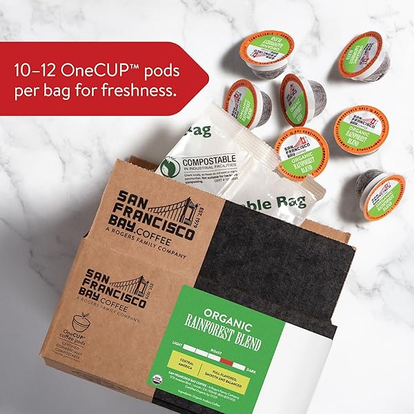 SAN FRANCISCO BAY K-CUP COFFEE PODS, ORGANIC RAINFOREST BLEND (80 CT), MEDIUM-DARK ROAST, COMMERCIALLY COMPOSTABLE USDA ORGANIC SINGLE-SERVE COFFEE PODS