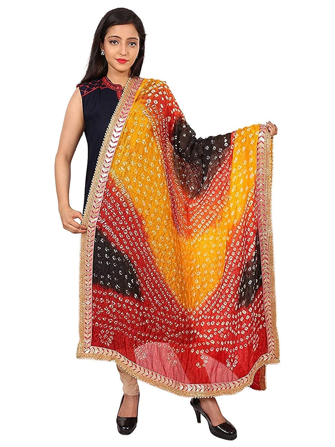 womens dupatta silk bandej with pure gota work (red/black/yellow)