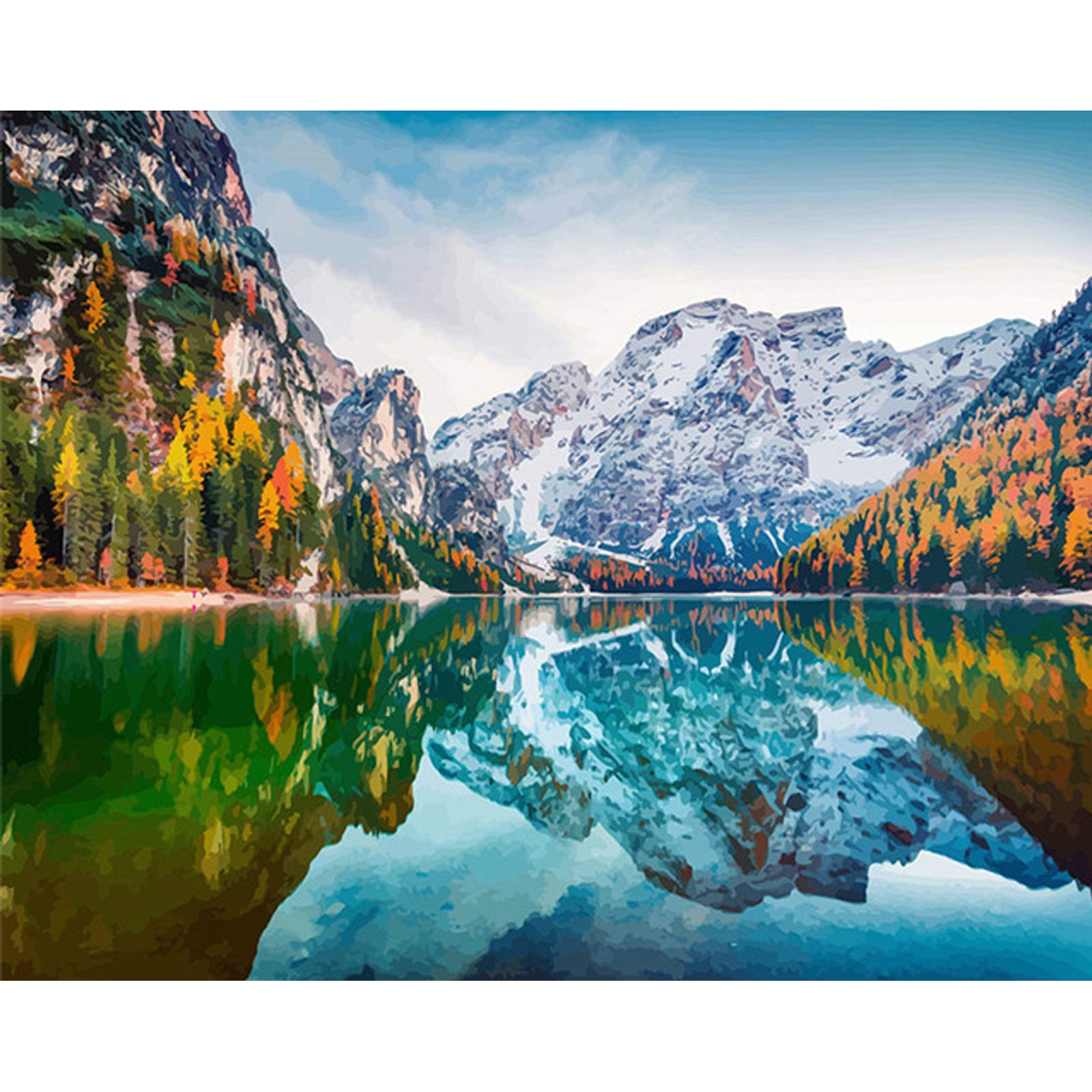 QYSFriday Paint by Numbers, Landscape Paint by Numbers for Adults Beginners 16 x 20 Inch DIY Oil Painting with Paintbrushes Acrylic Pigment Home Wall Decoration Without Frame - Snow Mountain Lake