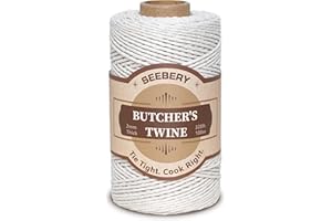 SEEBERY 328Ft Butchers Twine – 100% Natural Cotton Kitchen String, Oven Safe for Tying Meat, Roasting, Trussing Turkey, Baking, Grilling – Food Grade for Cooking, Crafts, and Gift Wrapping