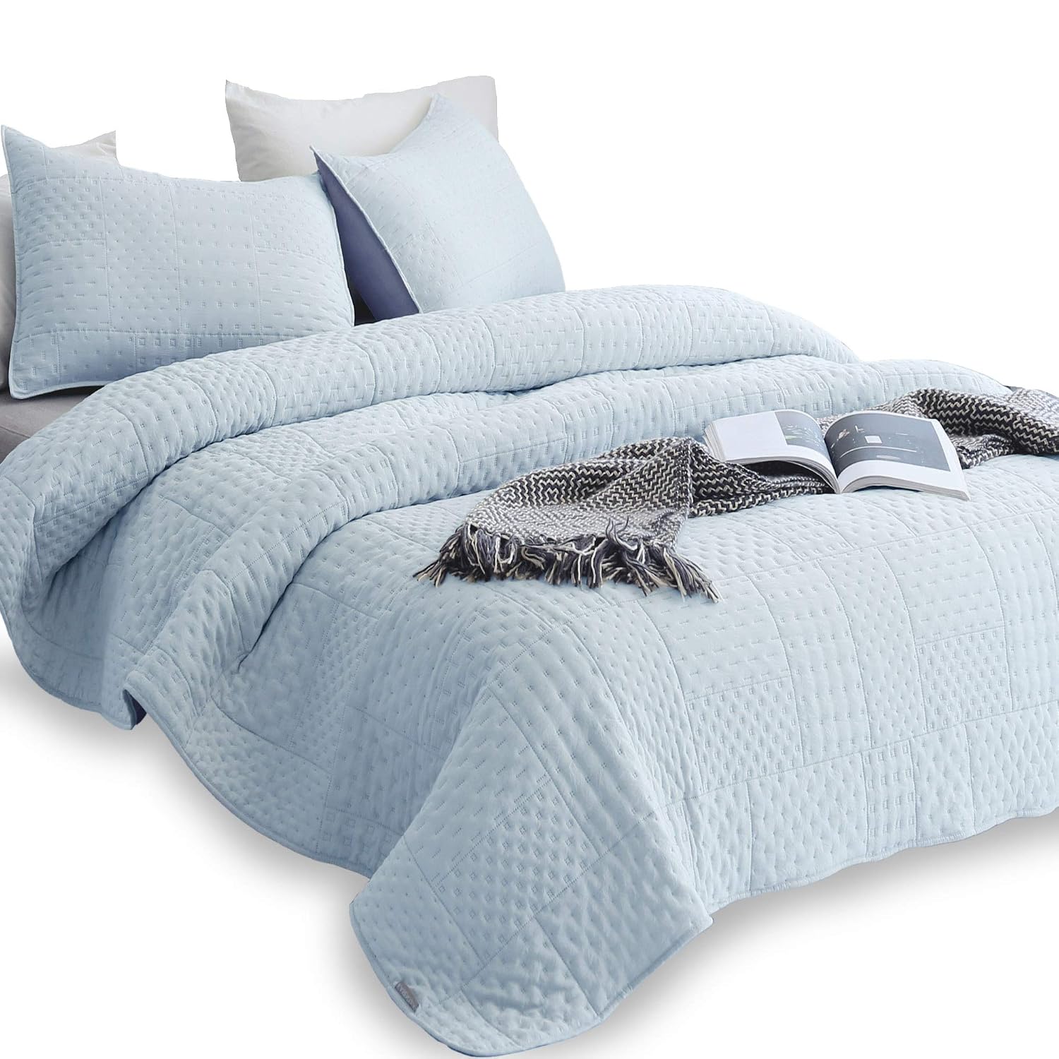 DOMDEC Super Soft Quilt Set 3 Piece Stone Washed Quilted
