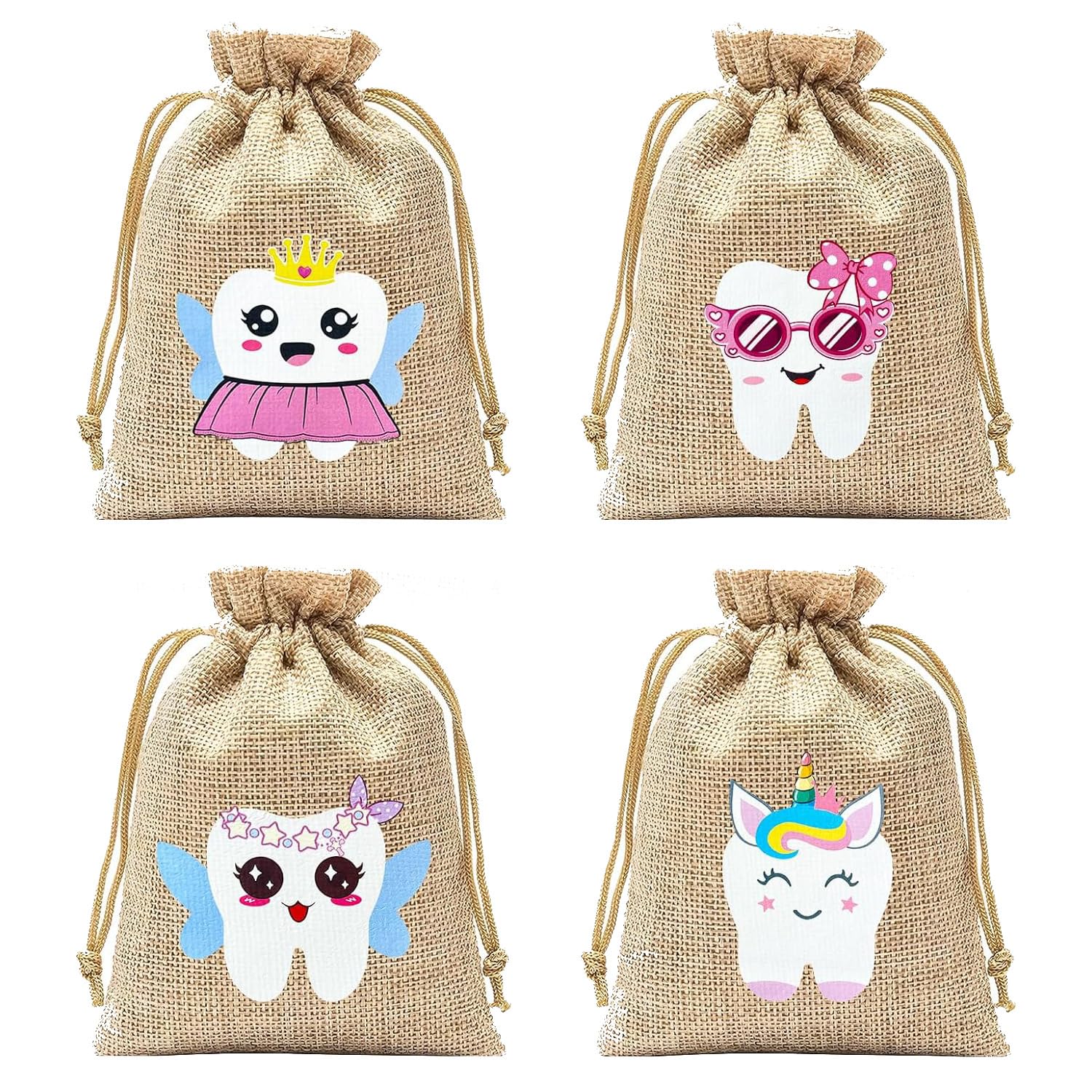 LilaLemon 4pcs Natural Living Tooth Fairy Bag Set Kit, The Perfect Tooth Fairy Gift
